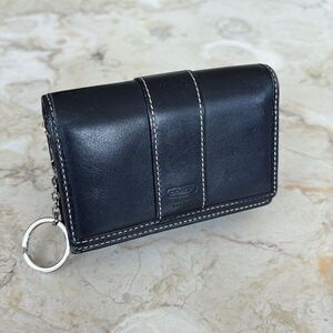 COACH BLACK LEATHER FOLD OVER MULTI COMPARTMENT WALLET & KEY RING